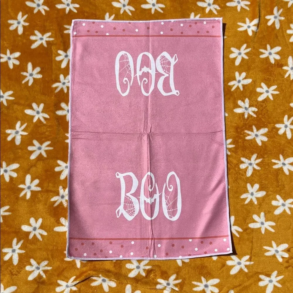 NEW Set of 4 Pink Themed Spooky Cute Ghost Black Cat Kitchen Towels Halloween